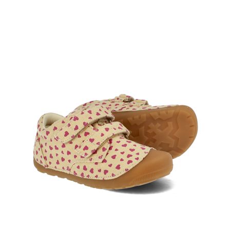 BUNDGAARD PETIT STRAP CANVAS Beige Hearts | Dětské barefoot tenisky