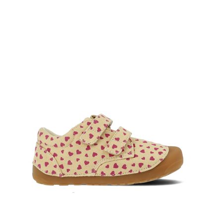 BUNDGAARD PETIT STRAP CANVAS Beige Hearts | Dětské barefoot tenisky