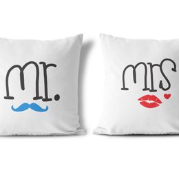 Polštářky Mr. a Mrs. (cena za oba kusy)