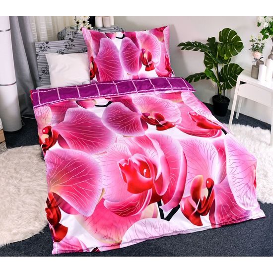 3D povlečení 140x200, 70x90 cm  - Růžová orchidej