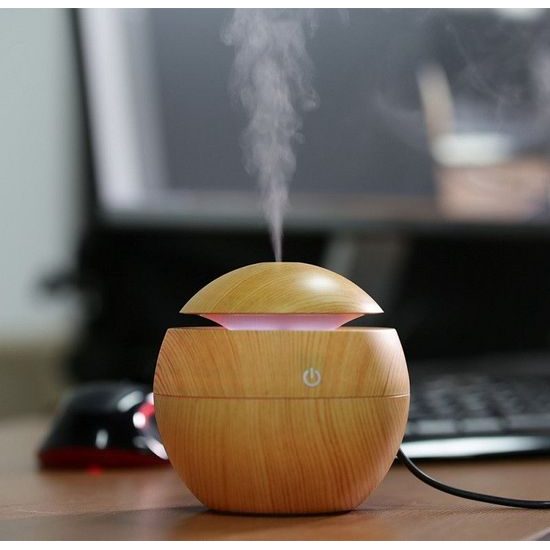 Mini USB aroma difuzér a zvlhčovač vzduchu - světle hnědá