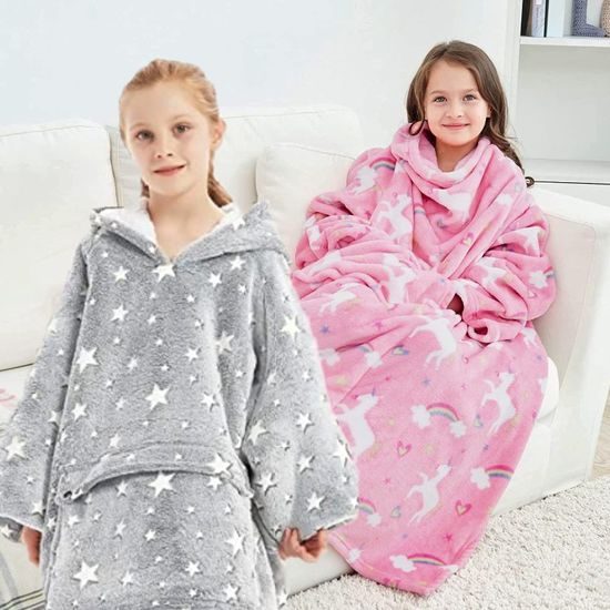 Svítící plyšová deka s rukávy a kapucí - pro děti