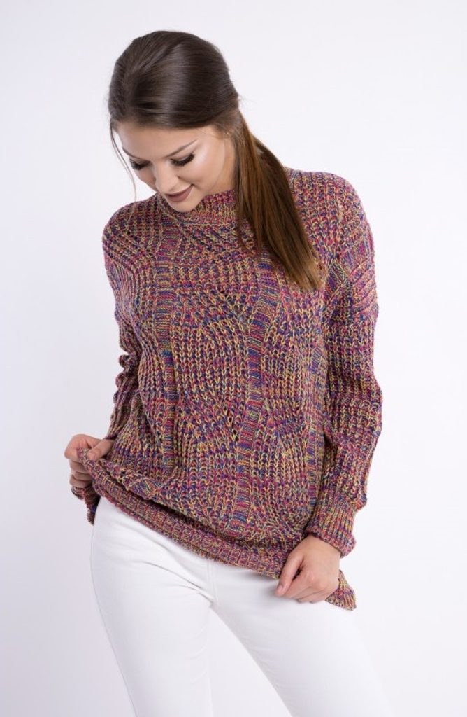 Dámský delší svetr se vzorem - Multicolor - UNI (S-L)