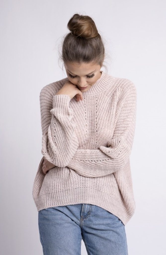 Dámský svetr s jemným vzorem a stojáčkem - Pink - UNI (S-L)