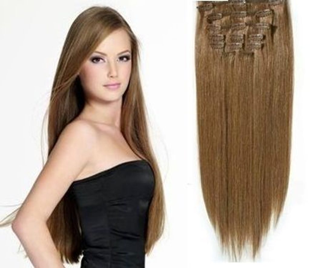 CLIP-IN- 100% Lidské vlasy k prodloužení REMY, světle hnědé 40cm