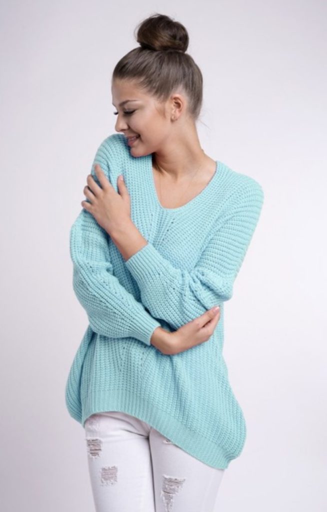 Dámský svetr s jemným vzorem - Mint - UNI (S-L)