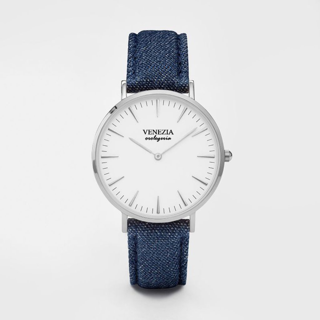 Elegantní UNISEX hodinky VENEZIA pro každý den - kombi silver & jeans