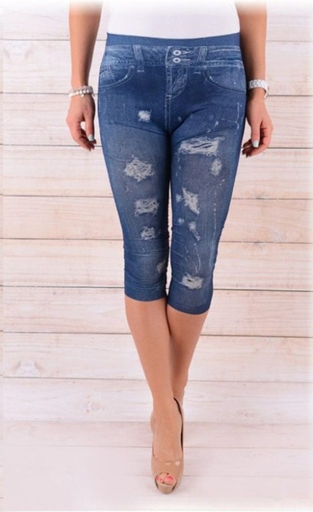 Dámské 3/4 legíny - imitace jeans - vzor 2 - blue - S/M