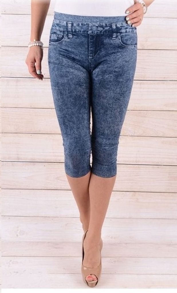 Dámské 3/4 legíny - imitace jeans - vzor 1 - blue - S/M