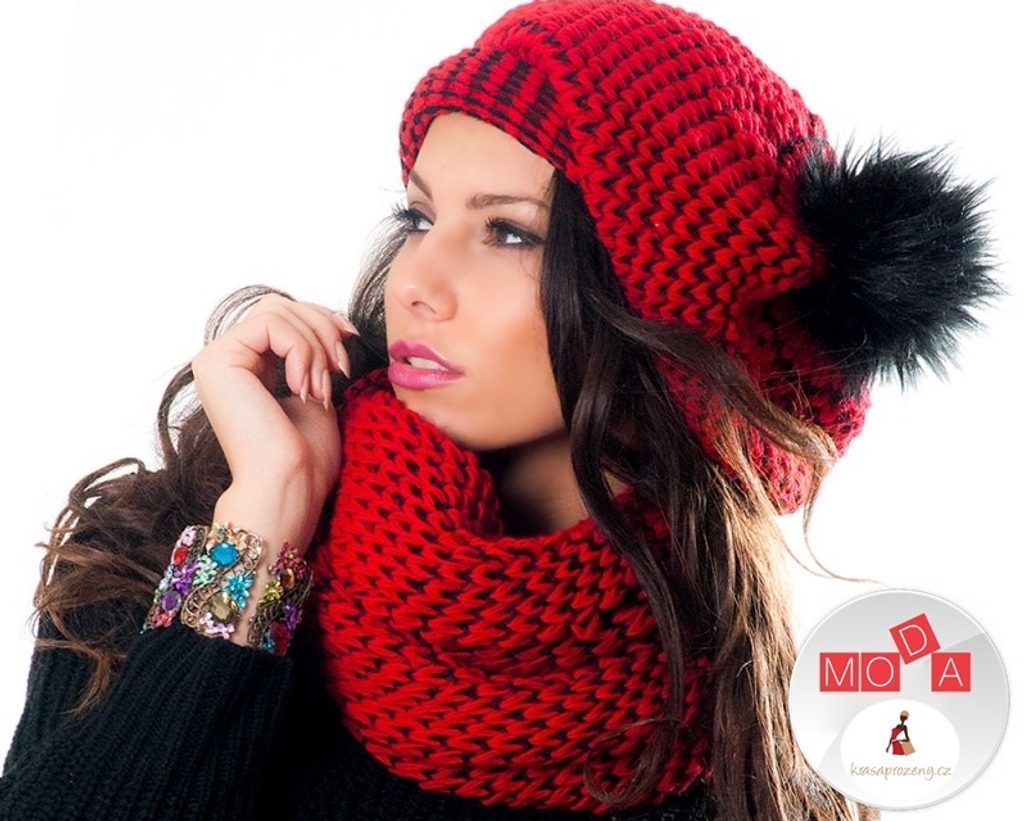 Set čepice a šály do chladného počasí z hřejivé příze - Red