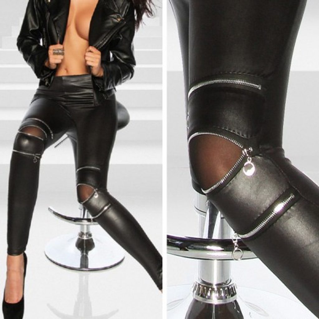 Dámské sexy latexové legíny se zipy - M/L