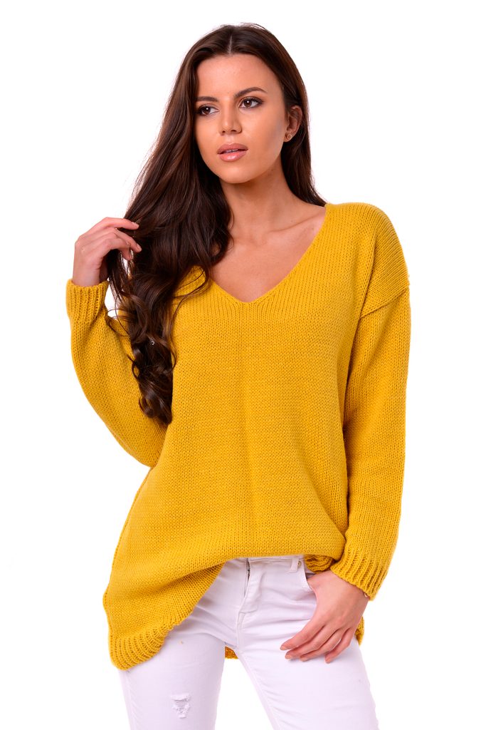 Dámský oversize svetřík - mustard - S/M