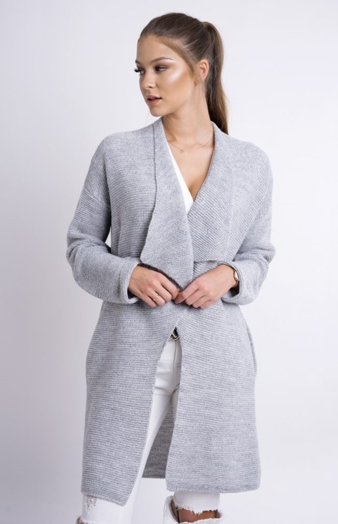 Dámský oversize kardigan s límcem - Grey - UNI (S-L)