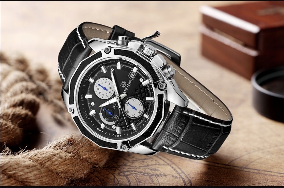 Studiomody.cz - Pánské stylové hodinky MEGIR Classic Chrono ML2015G - black  - Hodinky - MÓDNÍ DOPLŇKY