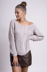 Dámský pletený svetr s copánkový vzorem