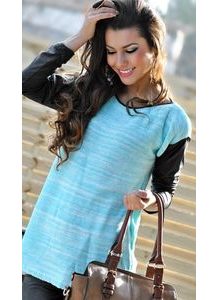 Luxusní dámský svetr s rukávy z eko kůže - Mint