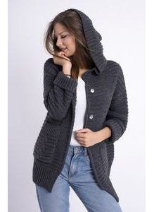 Dámský žebrovaný kardigan s kapucí - grafit