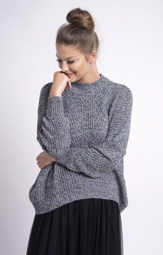Dámský svetr s jemným vzorem a stojáčkem - Grey