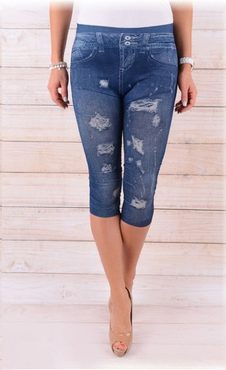 Dámské 3/4 legíny - imitace jeans - vzor 2 - blue