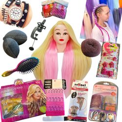 XXL Luxusní vánoční sada - Česací hlava s mega příslušenstvím – česací sada se šperky a doplňky do vlasů pro malé i velké - HIT! - stojan ZDARMA!