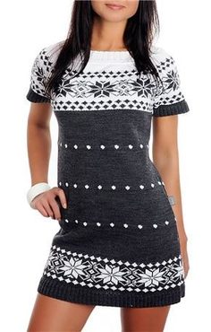 Dámské pletené šaty s norským vzorem - graphit