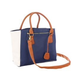 Elegantní kabelka s odnímatelným popruhem - modro-bílá