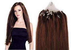 MICRO LOOP/ MICRO RING- 100% Lidské vlasy k prodloužení REMY, středně hnědé 55cm