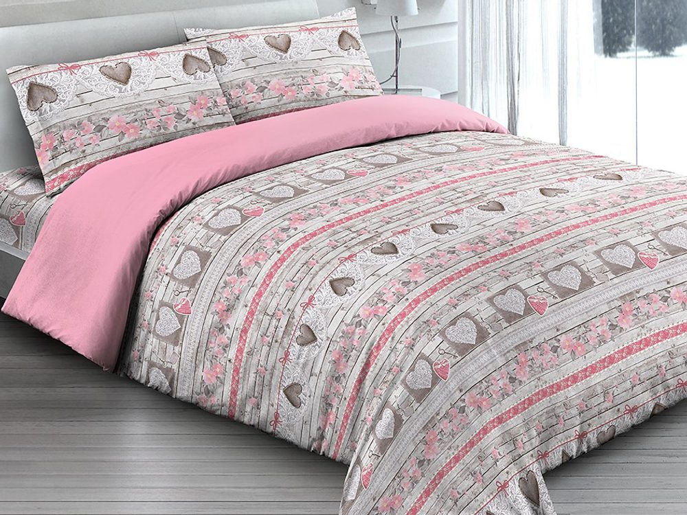 Levně Gipetex Natural Dream Italské povlečení 100% bavlna Love rosa - 140x220 / 70x90 cm