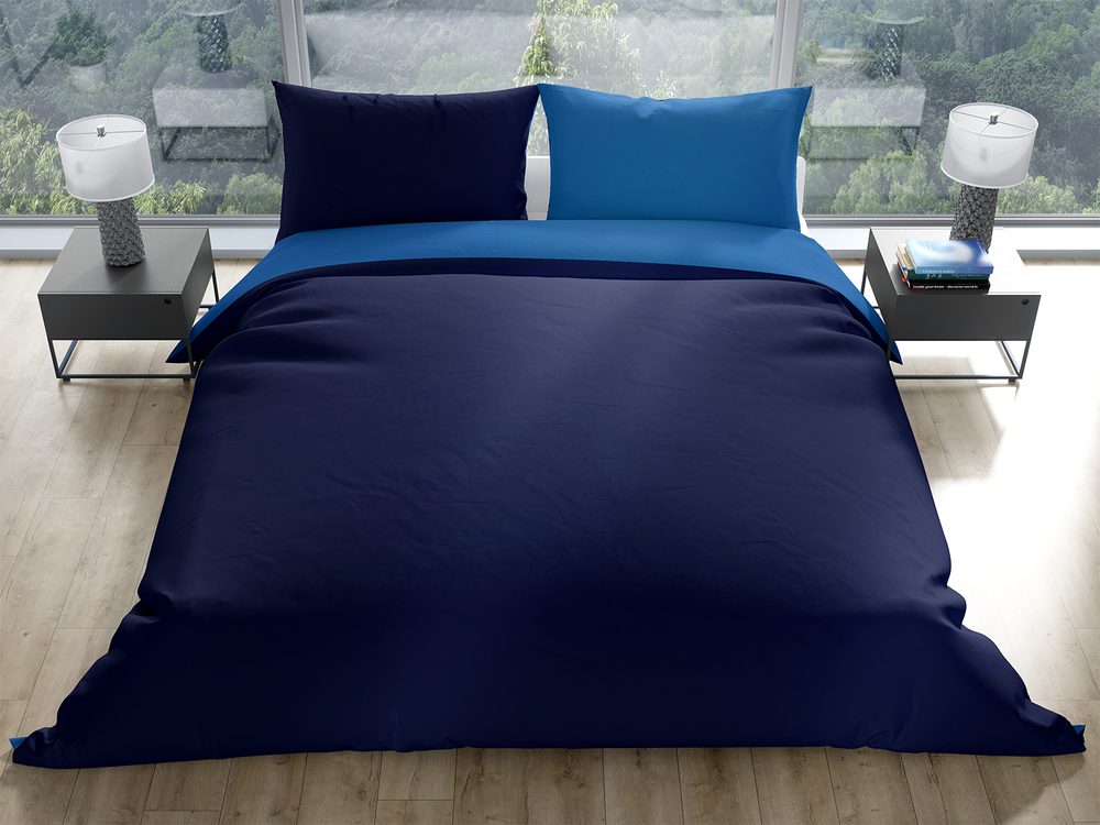 Gipetex Natural Dream Italské povlečení 100% bavlna Doubleface světle/tmavě modrá - 140x220 / 70x90 cm