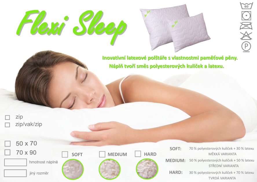 I-LIVING.cz - Saténový polštář s kuličkami a latexem FLEXI SLEEP - 2G Lipov  - Polštáře s výplní - Přikrývky a polštáře - zdravý spánek & bydlení