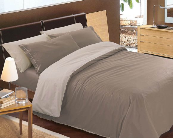 Italské povlečení 100% bavlna Doubleface světle/tmavě béžová