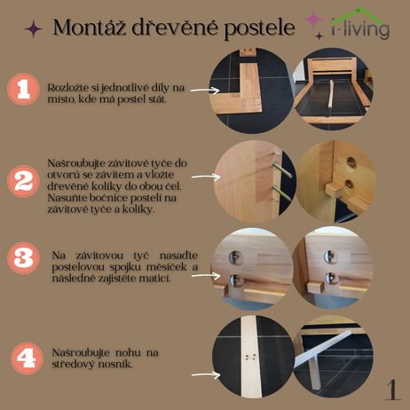 Dubová postel Mono Klasik 4 cm masiv rustik - olej Dark Oak