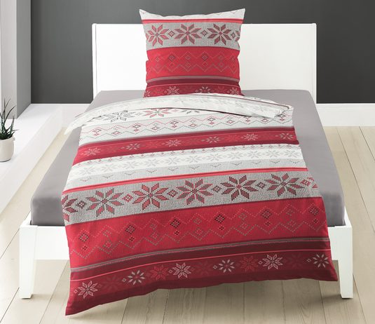Bierbaum povlečení flanelové 3751 Snowflakes Red 140x200/70x90 cm