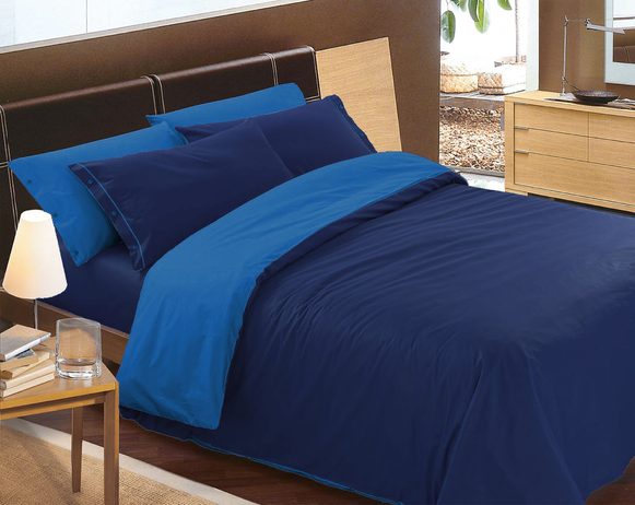 Italské povlečení 100% bavlna Doubleface světle/tmavě modrá