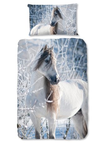 Flanelové povlečení Good Morning White Horse 140x200/70x90 cm