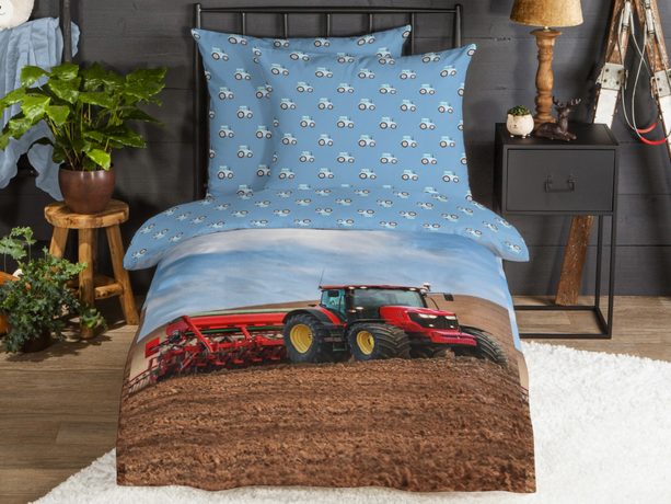 Flanelové povlečení Good Morning Tractor 140x200/70x90 cm