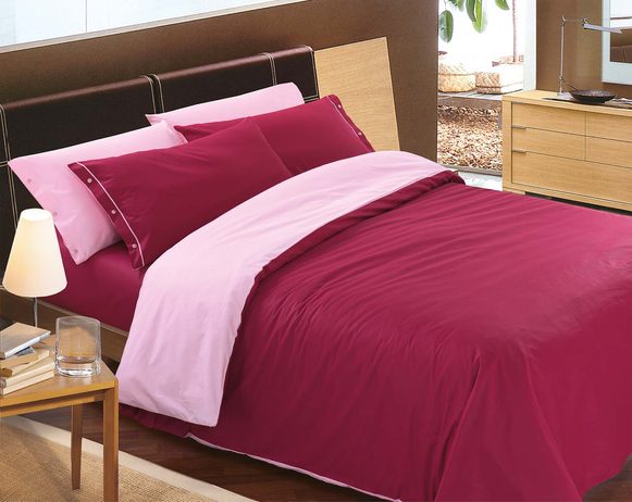 Italské povlečení 100% bavlna Doubleface vínovo-růžová