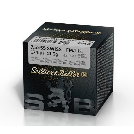 Puškový náboj S&B 7,5x55 SWISS 174 grs / 11,3g FMJ 50ks