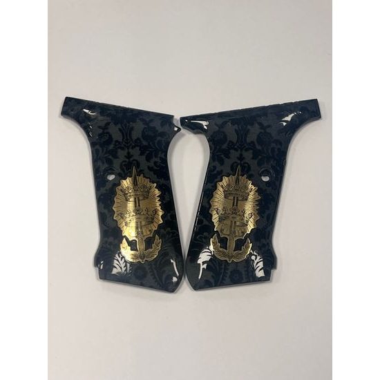 Střenky KSD Heckler&Koch Hk P7, M10 a M13 černý akrylát s brokátem a zlatým logem