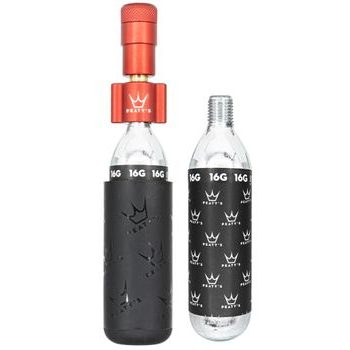 Kit CO2 bombičky a hustilka PEATY'S HOLESHOT CO2 PUMPA + BOMBIČKY 2 KS - ROAD & GRAVEL (16G) - RED