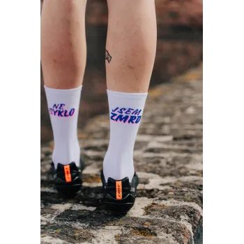 Dlouhé ponožky na kolo Kolo je Láska NEjsem Cyklozmrd, bílá