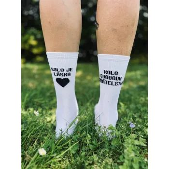 Ponožky na kolo Kolo je Láska - Kolo Svoboda, bílá