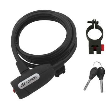 Zámek spirálový FORCE LUX s držákem 180cm/8mm, černý