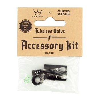 Příslušenství k bezdušovým ventilkům PEATY'S X CHRIS KING (MK2) BLACK Tubeless Valve Accessory Kit