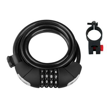 Zámek spirálový kódový FORCE LUX, 180cm/8mm+držák, černý