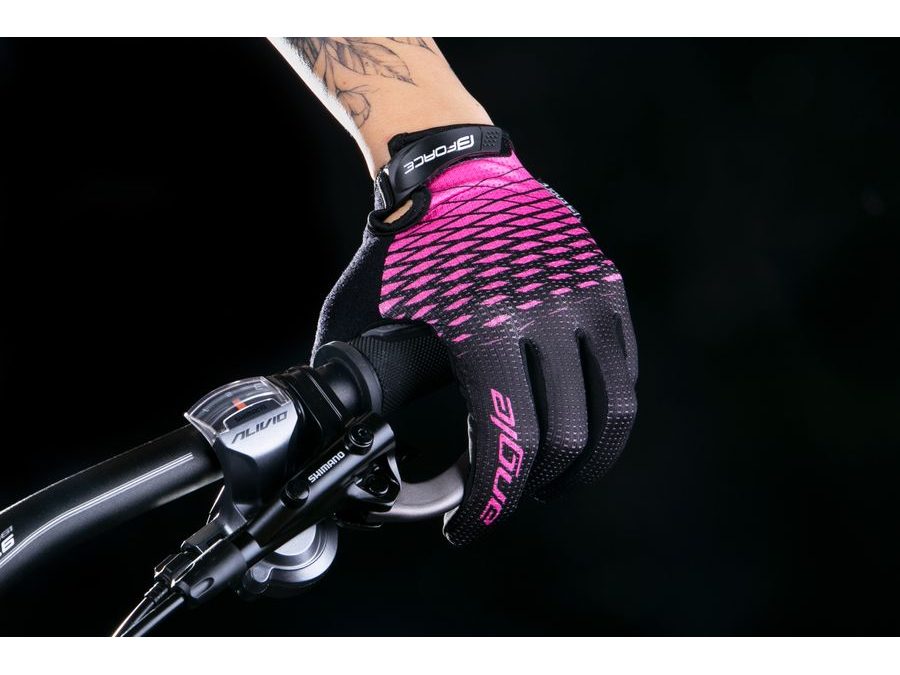 Letní dlouhoprsté rukavice FORCE MTB ANGLE, růžovo-černé