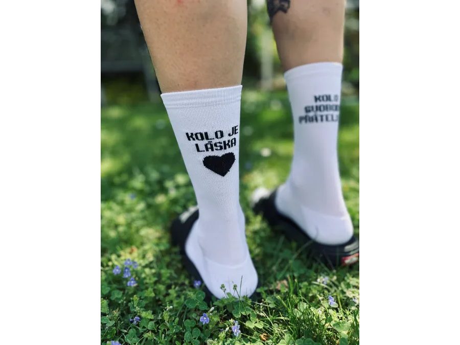 Ponožky na kolo Kolo je Láska - Kolo Svoboda, bílá