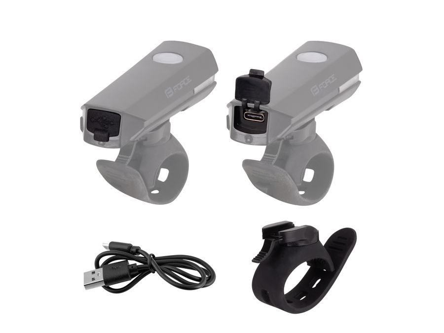 světlo přední FORCE FLUX 200LM USB, černé