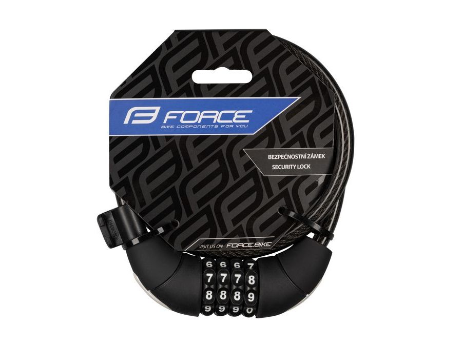 Zámek spirálový kódový FORCE LUX, 85cm/10mm+držák, černý