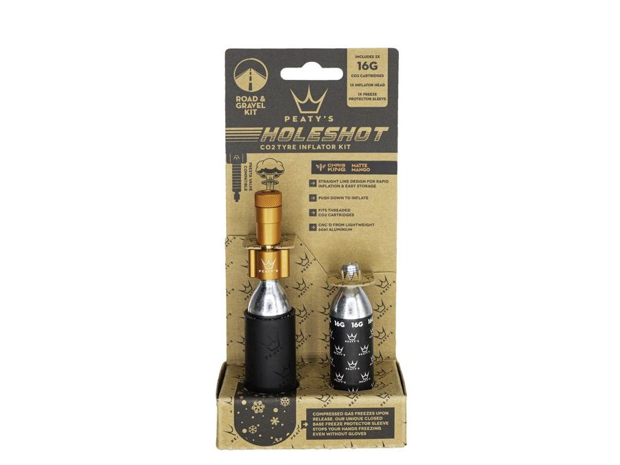 Kit CO2 bombičky a hustilka PEATY'S HOLESHOT CO2 PUMPA + BOMBIČKY 2 KS - ROAD & GRAVEL (16G) - MANGO